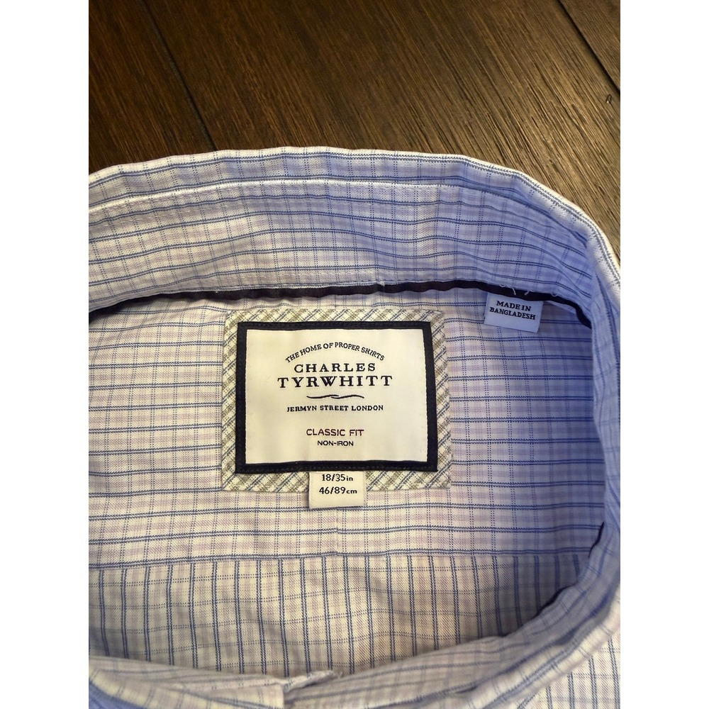 Charles Tyrwhitt Mens 18/35 Blue White Micro Check Non-Iron Classic Fit Shirt - Picture 4 of 8